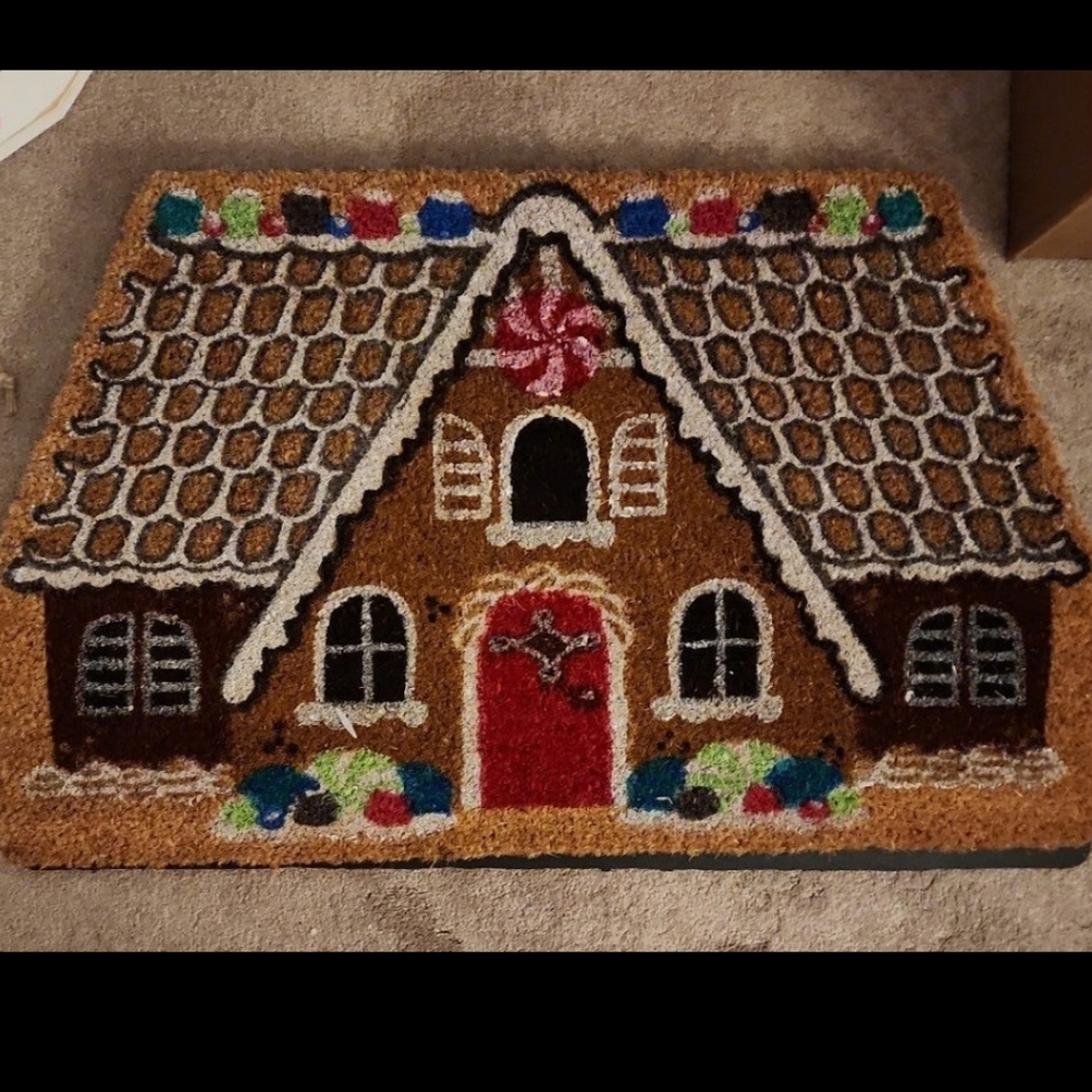 Gingerbread house candy sweet house door mat.